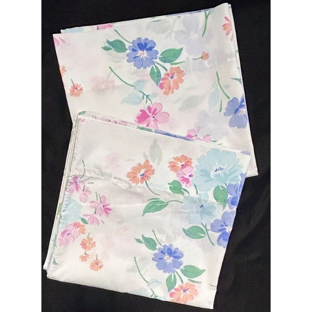 Vintage Cannon Pillowcase Pair King Pink Blue Pastel Floral 39 x 20 READ